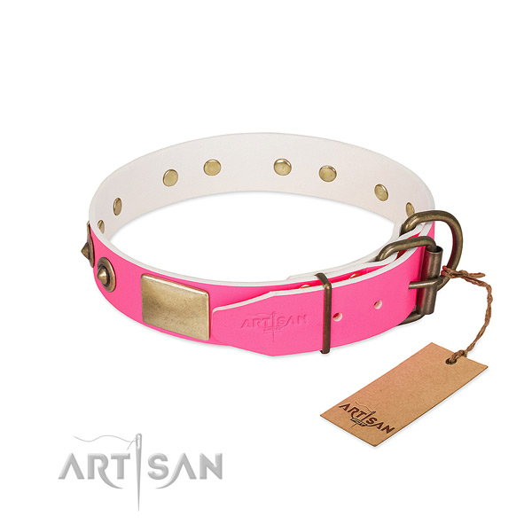 Corrosion resistant decorations on genuine leather dog collar for your doggie