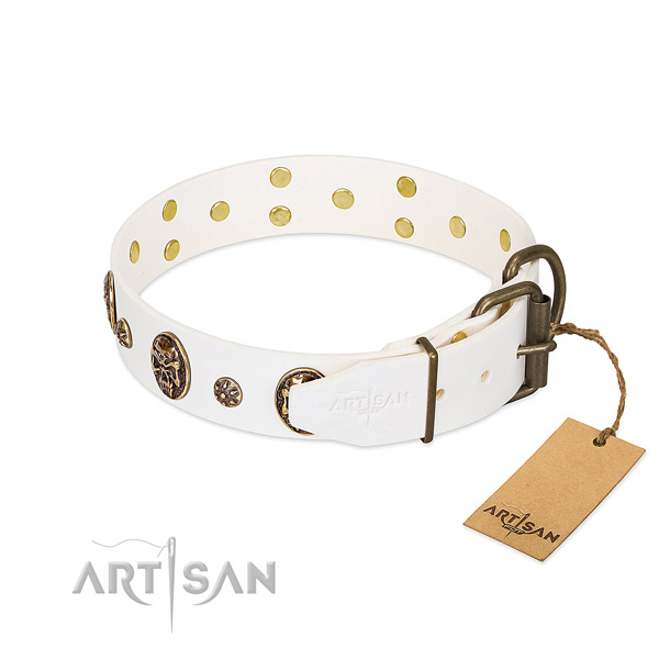 Strong D-ring on genuine leather dog collar for your doggie