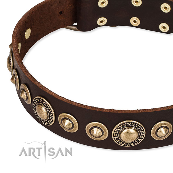 Top notch natural genuine leather dog collar handcrafted for your attractive canine