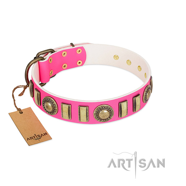 Handcrafted natural leather dog collar with durable traditional buckle