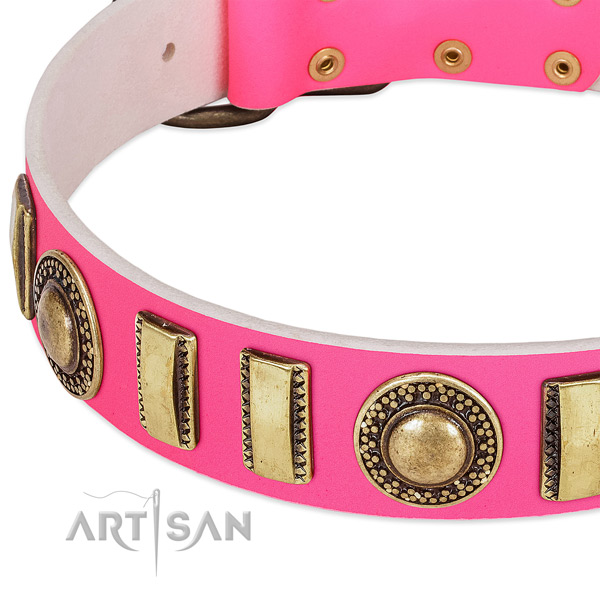 Top rate full grain genuine leather dog collar for your stylish four-legged friend