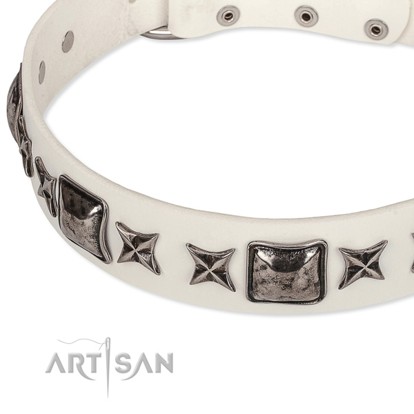 Easy wearing studded dog collar of top quality full grain genuine leather