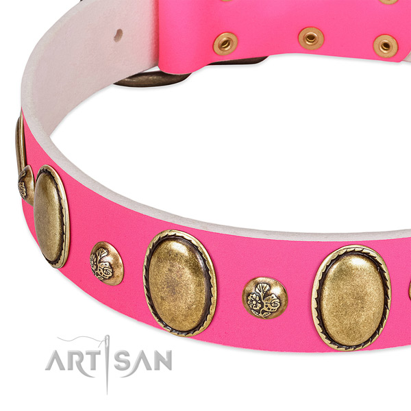 Everyday use soft natural genuine leather dog collar
