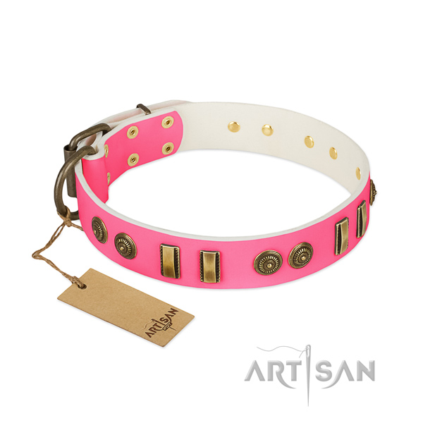 Decorated genuine leather collar for your dog