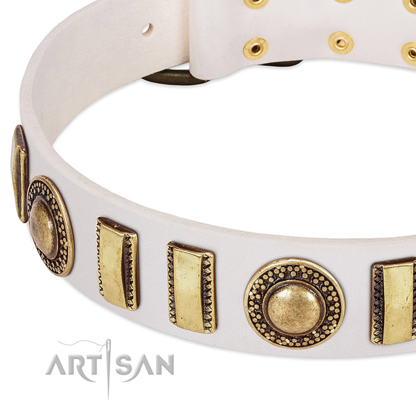 Durable full grain genuine leather dog collar with corrosion resistant buckle