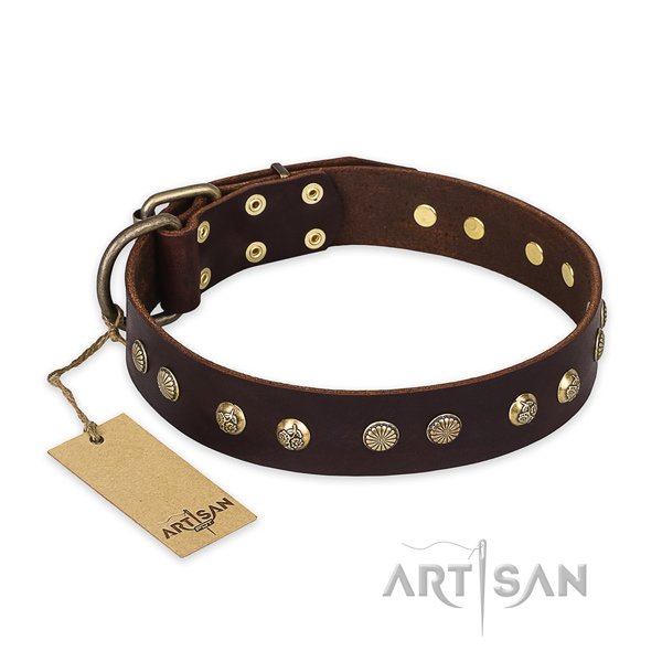 Easy to adjust full grain natural leather dog collar with reliable traditional buckle