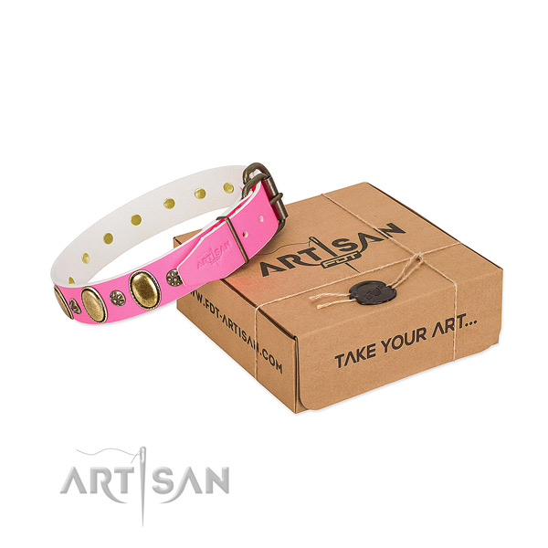Durable full grain leather dog collar with rust-proof traditional buckle