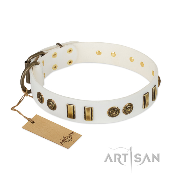 Strong buckle on natural leather dog collar for your pet
