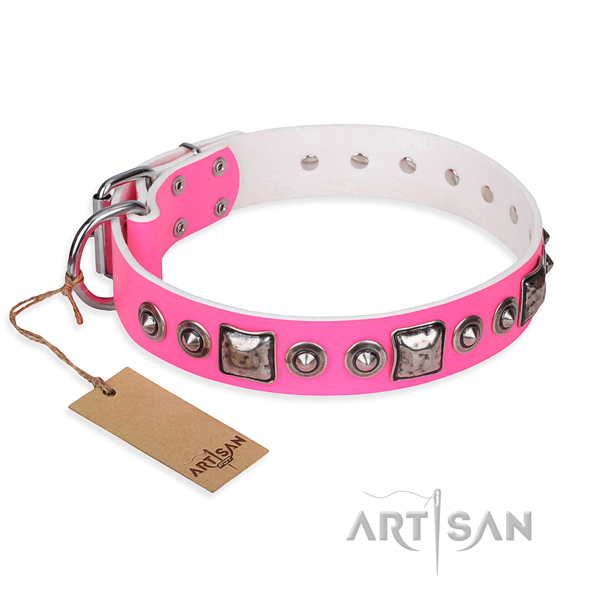 Full grain natural leather dog collar made of quality material with rust-proof traditional buckle