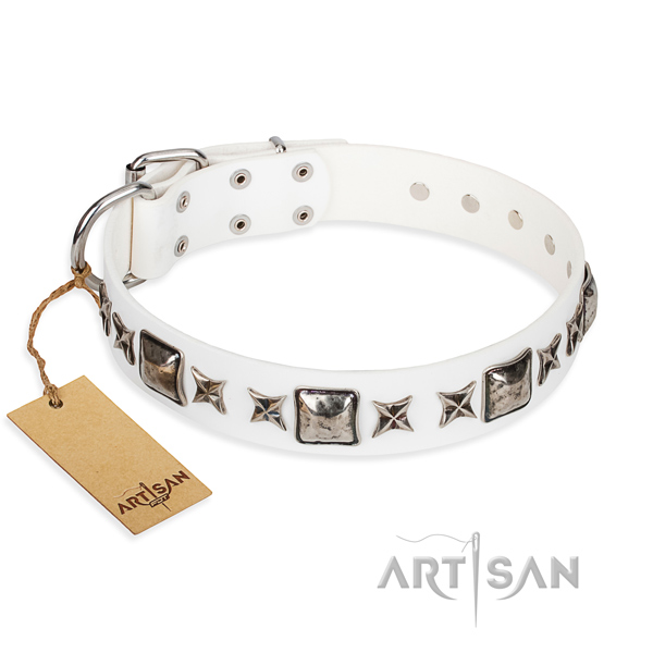 Full grain natural leather dog collar made of soft material with strong D-ring