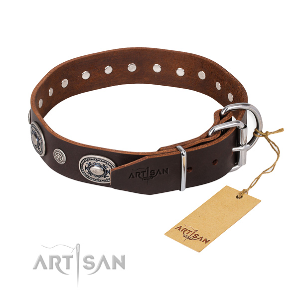 Gentle to touch full grain genuine leather dog collar handmade for daily walking