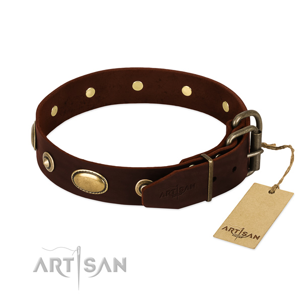 Rust resistant buckle on full grain genuine leather dog collar for your canine