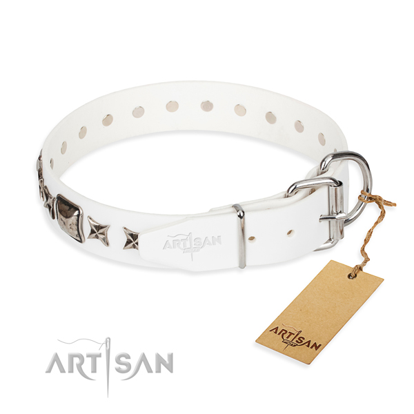 Strong studded dog collar of full grain genuine leather