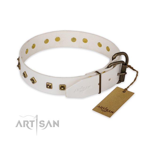 Strong D-ring on full grain genuine leather collar for everyday walking your dog