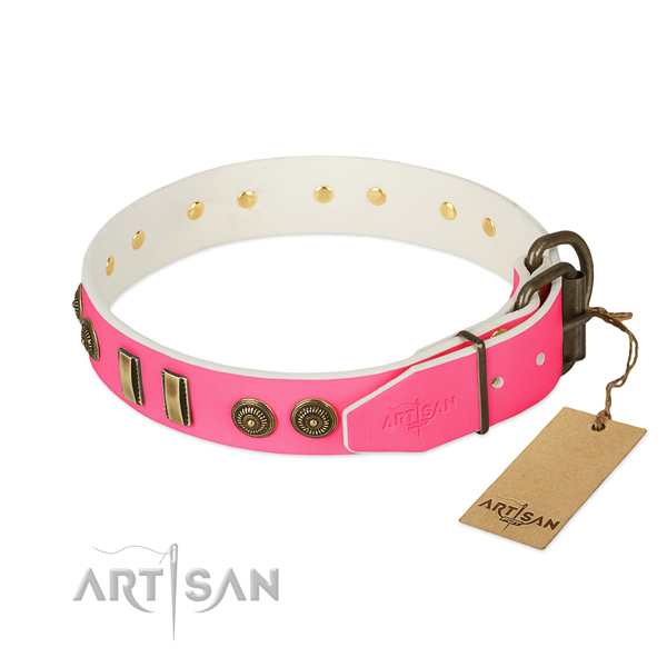 Corrosion resistant fittings on full grain leather dog collar for your canine