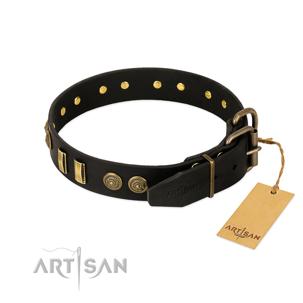 Rust-proof traditional buckle on leather dog collar for your doggie