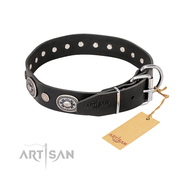 Reliable genuine leather dog collar handcrafted for comfortable wearing