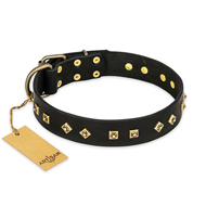 "Rhomb Style" FDT Artisan Decorated Leather Bullmastiff Collar with Old Bronze-Plated Studs 1 1/2 inch (40 mm) Wide
