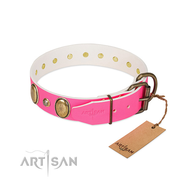 Stylish walking soft genuine leather dog collar