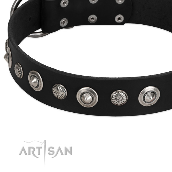 Inimitable embellished dog collar of best quality full grain genuine leather