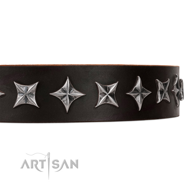 Handy use studded dog collar of strong full grain genuine leather