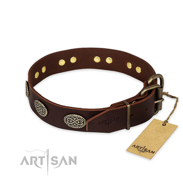 Reliable hardware on full grain genuine leather collar for your handsome dog