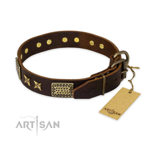 Durable hardware on full grain natural leather collar for your handsome canine