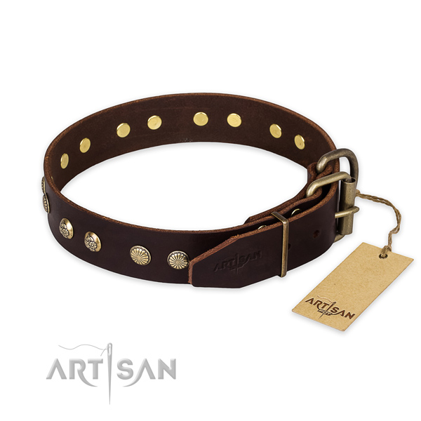Reliable buckle on full grain natural leather collar for your stylish doggie