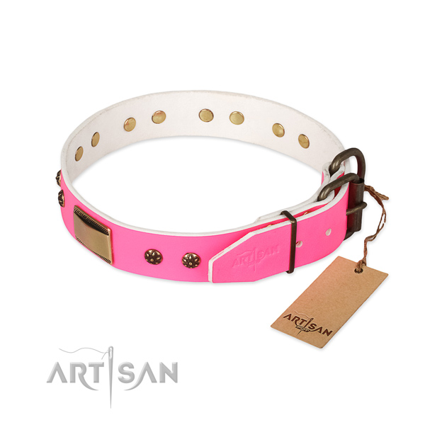Durable buckle on full grain natural leather dog collar for your pet