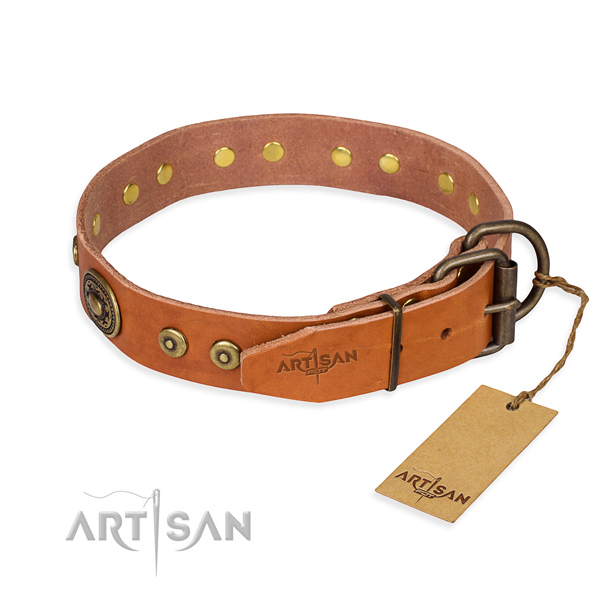 Genuine leather dog collar made of top rate material with corrosion proof decorations