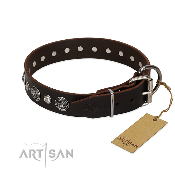 Durable full grain genuine leather dog collar with amazing embellishments