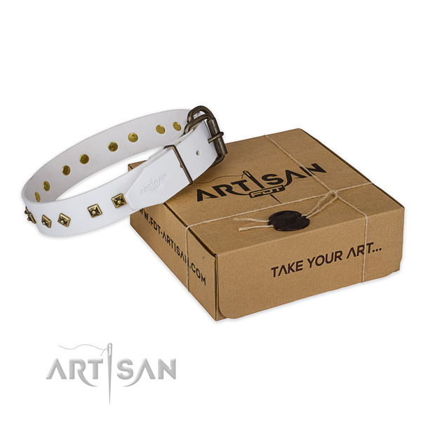 Durable hardware on genuine leather dog collar for comfy wearing