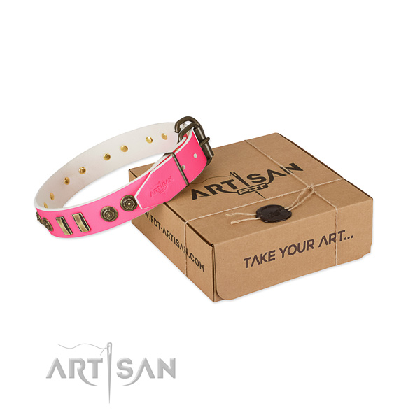 Reliable buckle on genuine leather dog collar for your dog