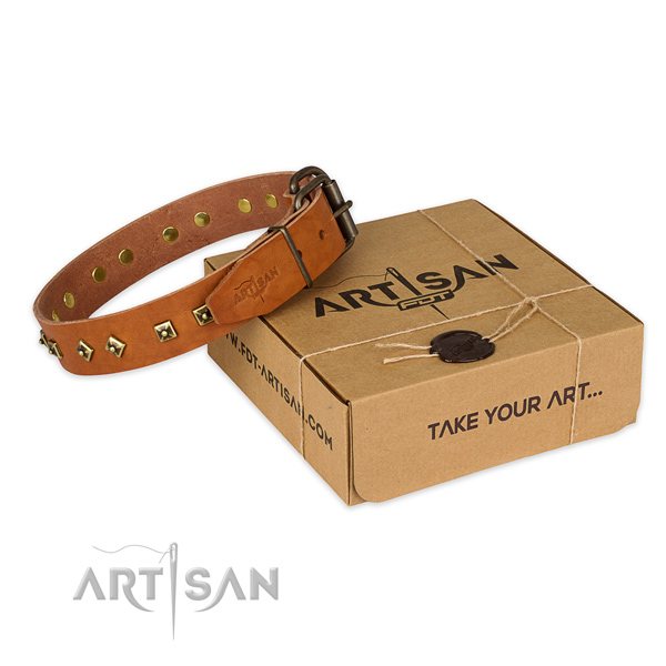 Strong hardware on full grain genuine leather dog collar for comfy wearing