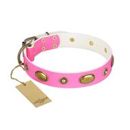 "Beauty Queen" FDT Artisan Pink Leather Bullmastiff Collar with Gentle Decorations "Beauty Queen" FDT Artisan Pink Leather Bullmastiff Collar with Gentle Decorations