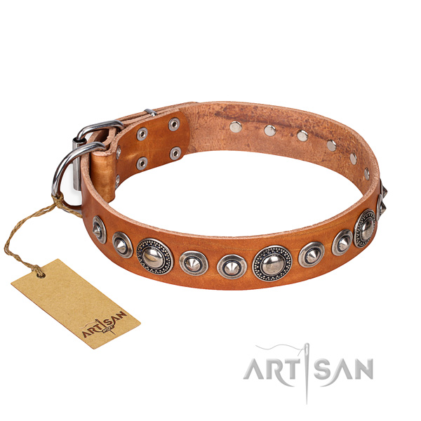 Leather dog collar made of soft material with strong traditional buckle