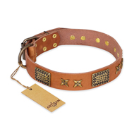 "Cosmic Traveller" FDT Artisan Adorned Leather Bullmastiff Collar with Old Bronze-Plated Stars and Plates "Cosmic Traveller" FDT Artisan Adorned Leather Bullmastiff Collar with Old Bronze-Plated Stars and Plates