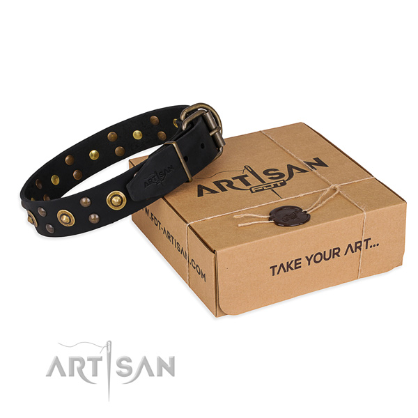 Reliable hardware on full grain natural leather collar for your beautiful pet