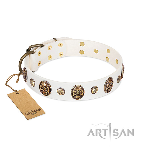 Stylish design natural genuine leather dog collar for easy wearing