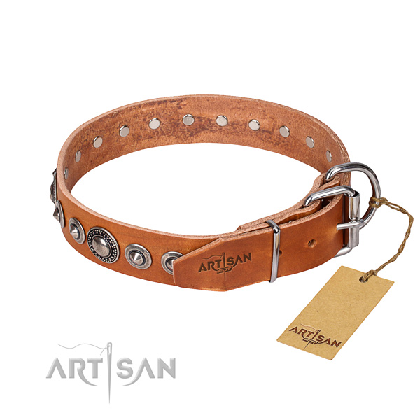 Full grain genuine leather dog collar made of high quality material with rust-proof studs