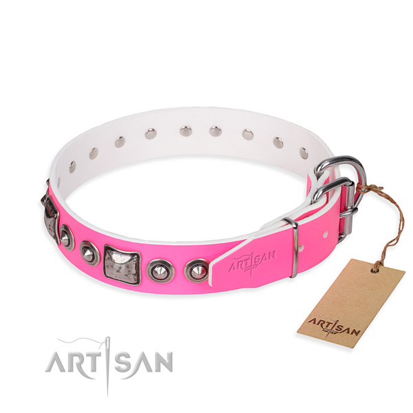 Soft to touch natural genuine leather dog collar handcrafted for comfortable wearing