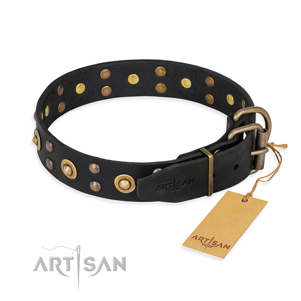 Strong fittings on full grain genuine leather collar for your stylish four-legged friend