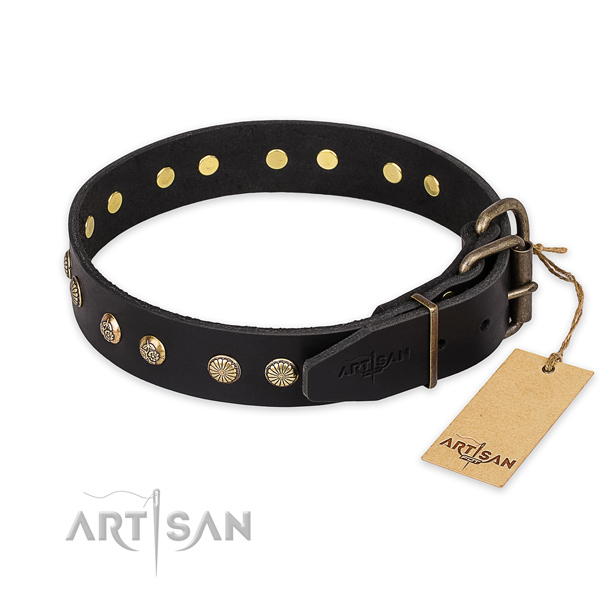 Rust resistant traditional buckle on full grain natural leather collar for your lovely doggie