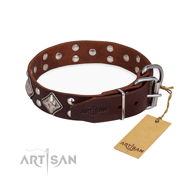 Full grain genuine leather dog collar with exquisite corrosion proof studs