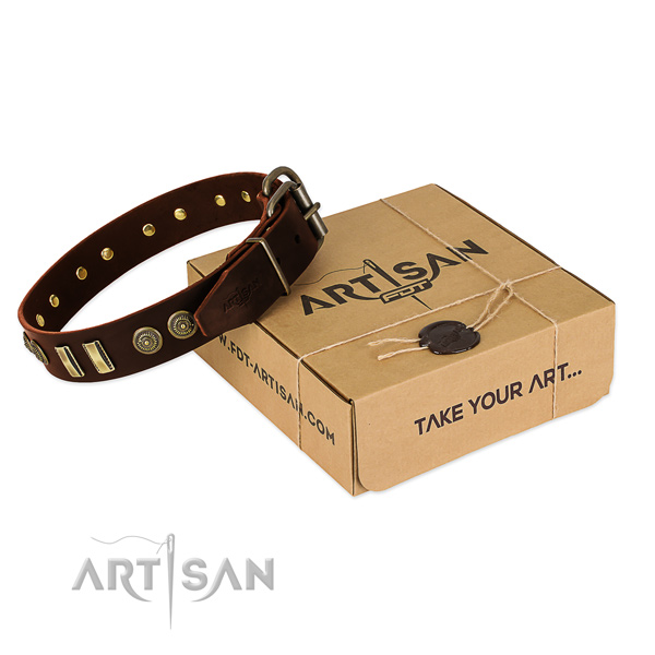 Reliable buckle on full grain leather dog collar for your four-legged friend