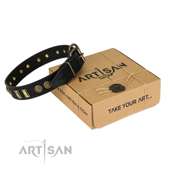 Durable fittings on full grain genuine leather dog collar for your canine
