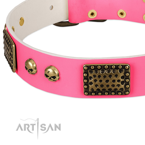 Rust resistant decorations on full grain leather dog collar for your dog