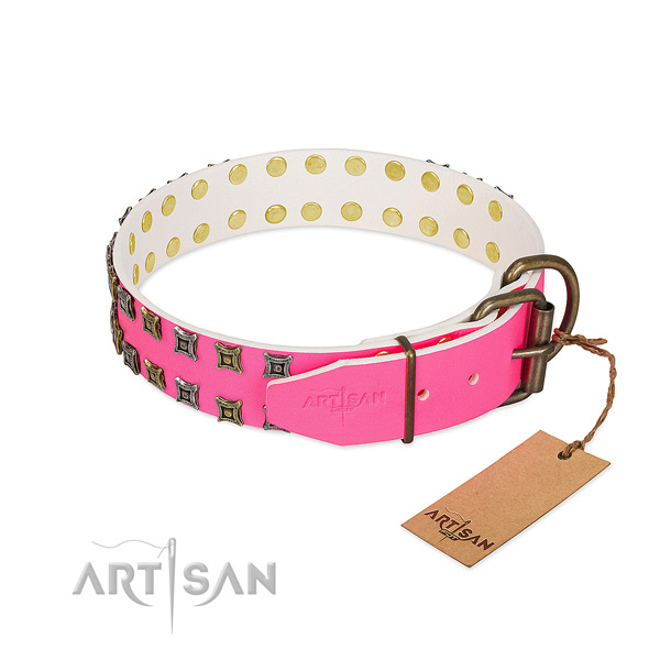 Full grain genuine leather collar with significant studs for your pet