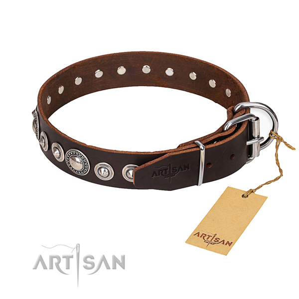 Genuine leather dog collar made of reliable material with rust-proof buckle