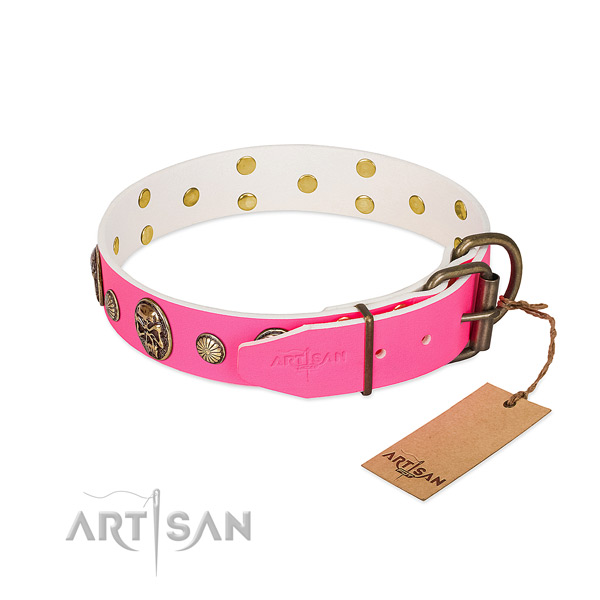 Strong hardware on leather dog collar for your doggie